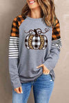 Round Neck Long Sleeve Pumpkin Graphic T-Shirt Light Gray Women's T-Shirts - Tophatter Daily Deals