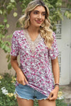 Floral V-Neck Short Sleeve T-Shirt Women's T-Shirts - Tophatter Daily Deals