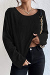 Ribbed Round Neck Drop Shoulder Long Sleeve Top Blouses - Tophatter Daily Deals