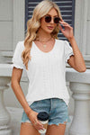 Eyelet Round Neck Flounce Sleeve T-Shirt Women's T-Shirts - Tophatter Daily Deals