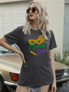 Full Size MARDI GRAS Round Neck Short Sleeve T-Shirt Charcoal Women's T-Shirts - Tophatter Daily Deals