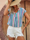 V Neck Cap Sleeve Button Detail Top Women's T-Shirts - Tophatter Daily Deals