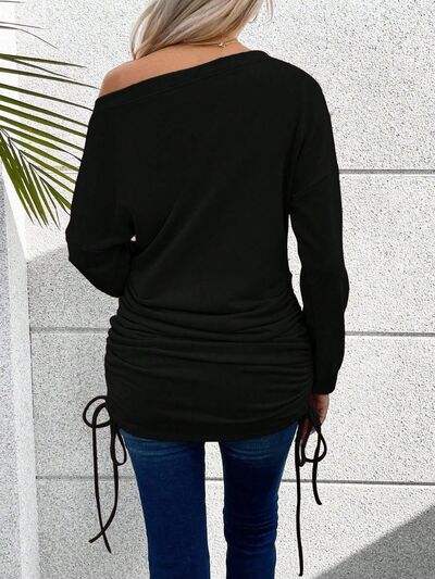 Ruched Single Shoulder Long Sleeve T-Shirt Women's T-Shirts - Tophatter Daily Deals