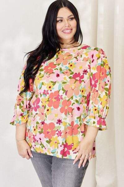 Celeste Full Size Floral Flounce Sleeve Top Blouses - Tophatter Daily Deals