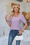 Eyelet Asymmetrical Neck Short Sleeve T-Shirt Lavender Women's T-Shirts - Tophatter Daily Deals