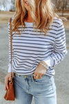 Striped Long Sleeve Round Neck Top Blouses - Tophatter Daily Deals