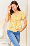 Double Take Floral Petal Sleeve Babydoll Top Mustard Blouses - Tophatter Daily Deals