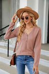 Cable-Knit Long Sleeve V-Neck T-Shirt Dusty Pink Women's T-Shirts - Tophatter Daily Deals