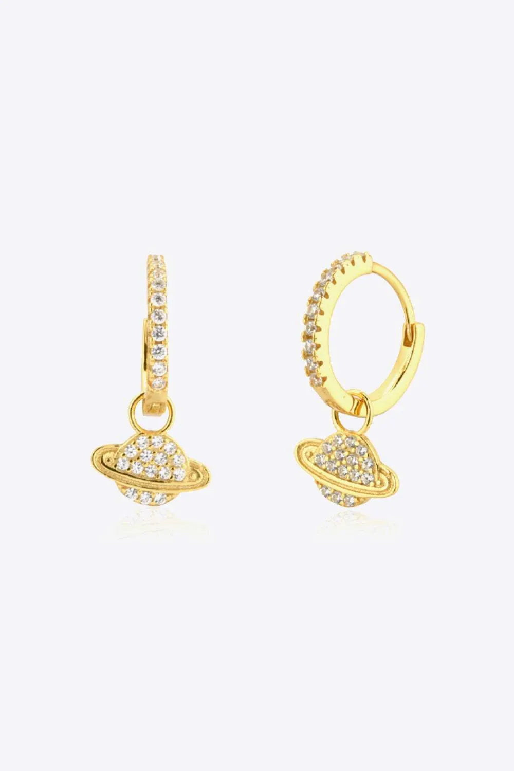 925 Sterling Silver Zircon Planet Drop Earrings Gold One Size Earrings - Tophatter Daily Deals