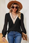 Openwork V-Neck Long Sleeve T-Shirt Women's T-Shirts - Tophatter Daily Deals