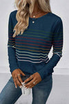 Striped Round Neck Long Sleeve T-Shirt Women's T-Shirts - Tophatter Daily Deals