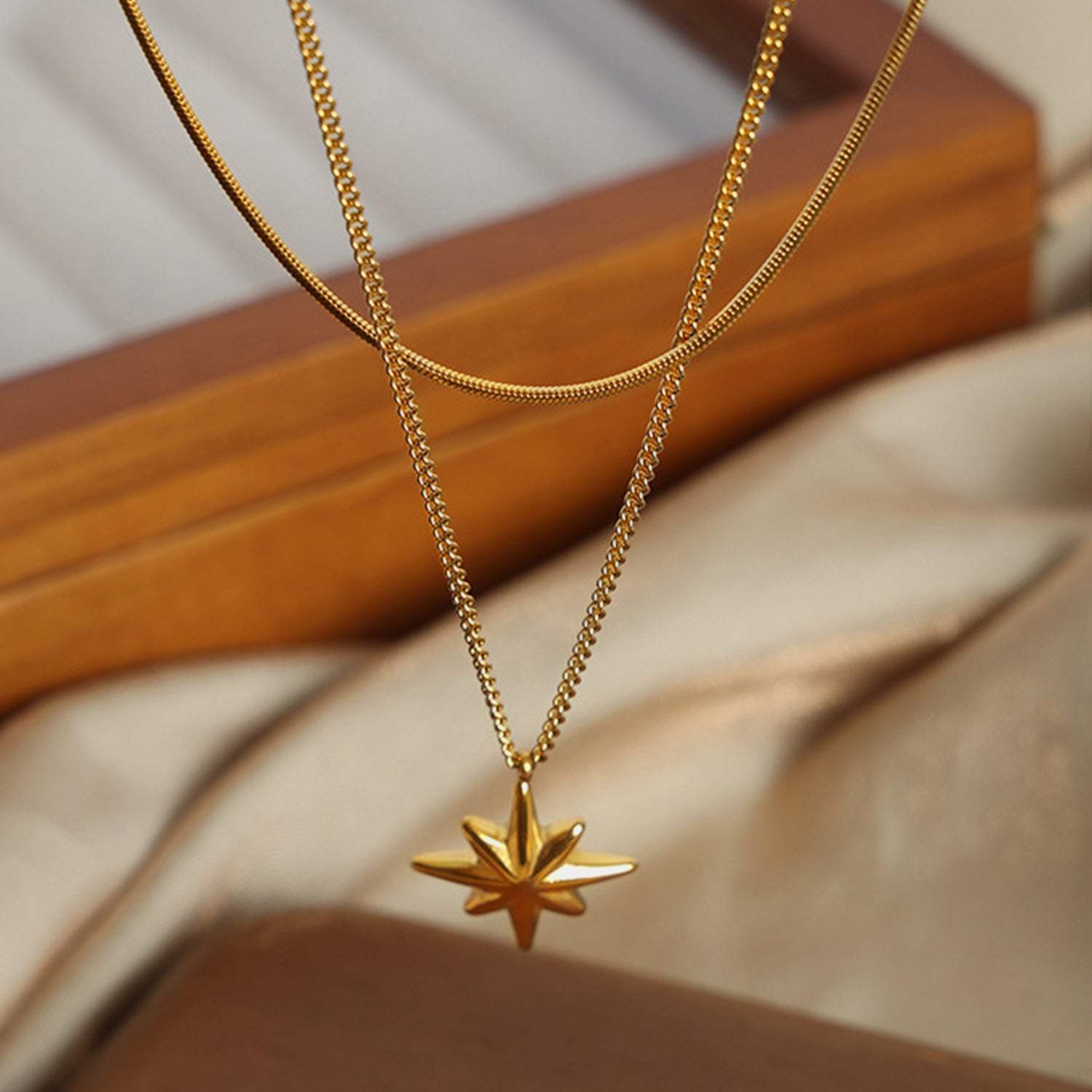 Star Pendant Double-Layered Titanium Steel Necklace Necklaces - Tophatter Daily Deals