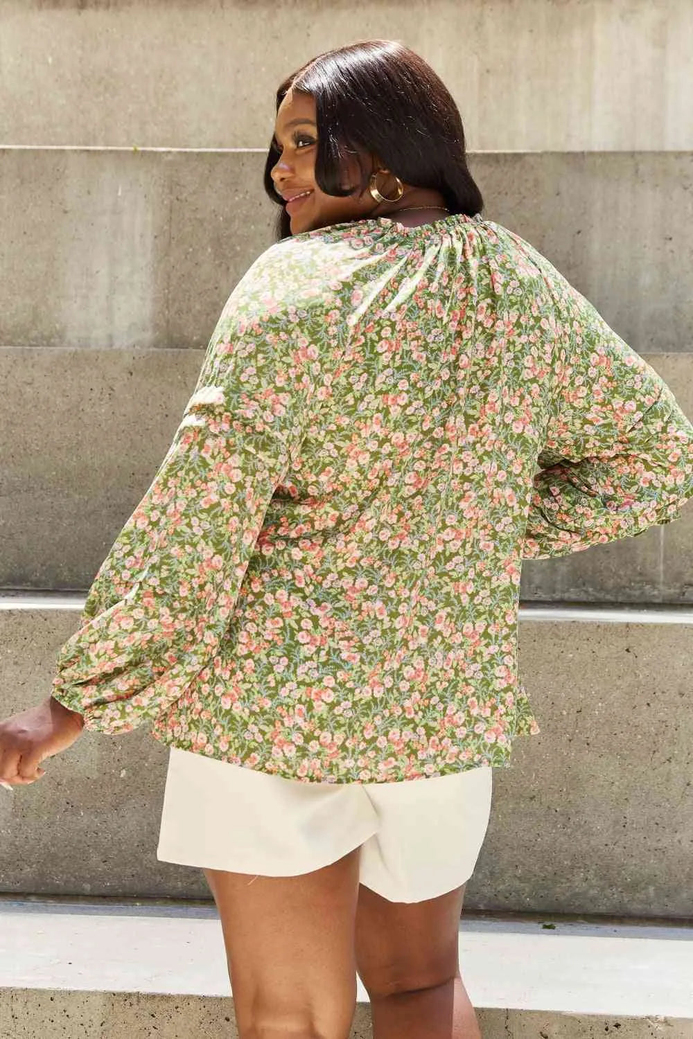 HEYSON She's Blossoming Full Size Balloon Sleeve Floral Blouse Blouses - Tophatter Daily Deals