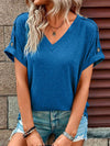 V-Neck Short Sleeve T-Shirt Royal Blue Women's T-Shirts - Tophatter Daily Deals