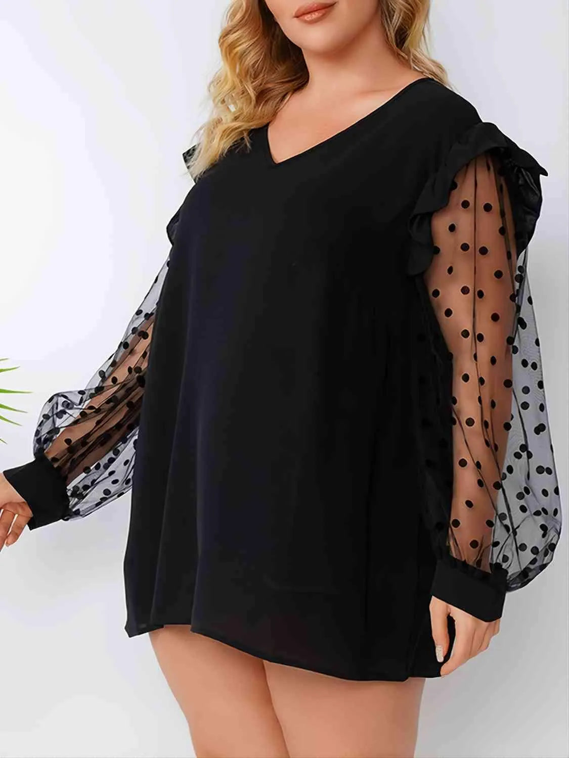 Plus Size Ruffled V-Neck Blouse Blouses - Tophatter Daily Deals