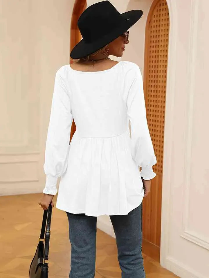 V-Neck Lantern Sleeve Blouse Blouses - Tophatter Daily Deals