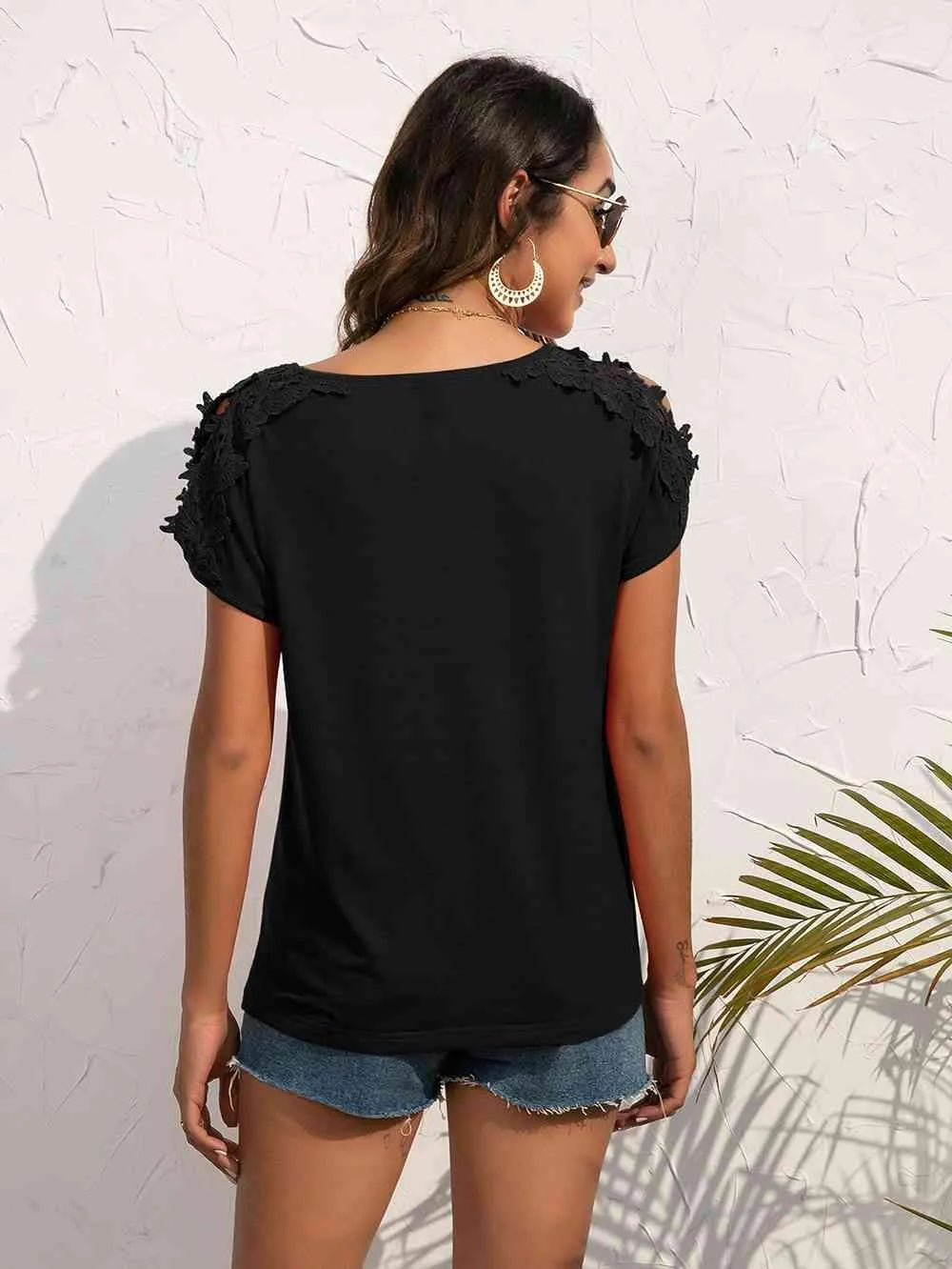 Spliced Lace Cold-Shoulder Blouse Blouses - Tophatter Daily Deals
