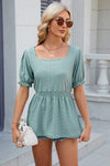 Eyelet Square Neck Short Sleeve T-Shirt Gum Leaf Women's T-Shirts - Tophatter Daily Deals