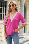 V-Neck Half Sleeve T-Shirt Hot Pink Women's T-Shirts - Tophatter Daily Deals