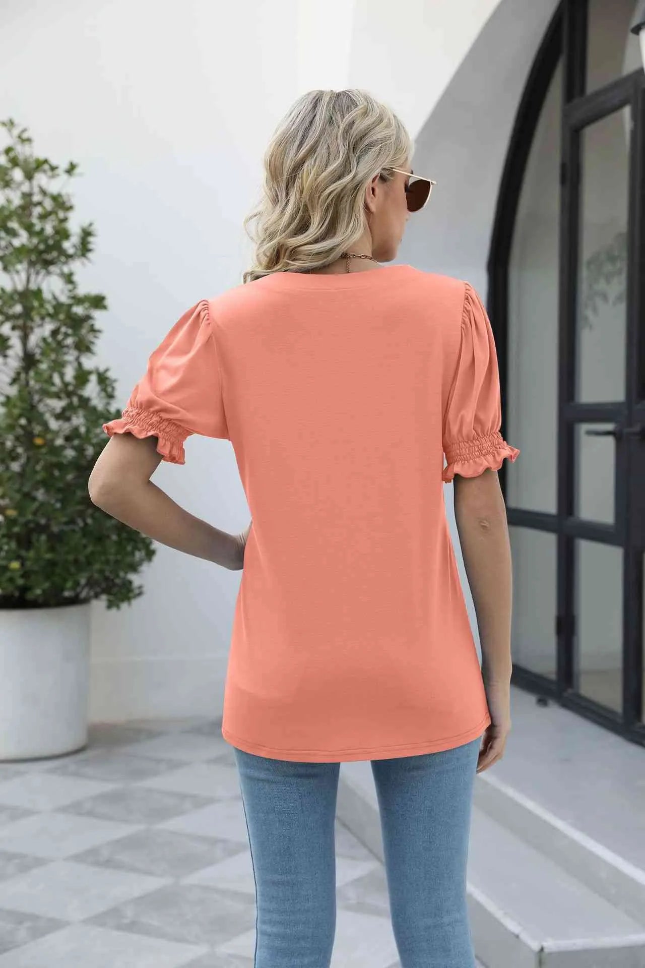 Square Neck Flounce Sleeve Top Blouses - Tophatter Daily Deals