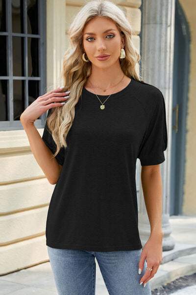 Round Neck Buttoned Short Sleeve T-Shirt Women's T-Shirts - Tophatter Daily Deals