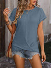 Cable-Knit Round Neck Short Sleeve T-Shirt French Blue Women's T-Shirts - Tophatter Daily Deals