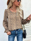 Leopard Round Neck Flounce Sleeve Blouse Blouses - Tophatter Daily Deals