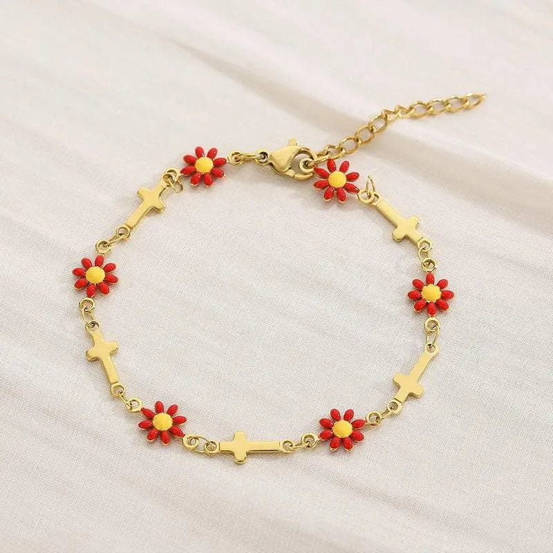 Flower & Cross Stainless Steel Bracelet Bracelets - Tophatter Daily Deals