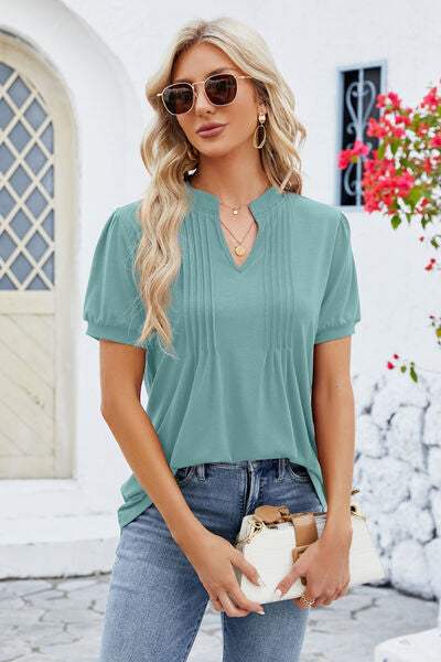 Notched Short Sleeve T-Shirt Women's T-Shirts - Tophatter Daily Deals