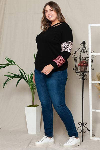 Plus Size Leopard Dropped Shoulder Long Sleeve T-Shirt Women's T-Shirts - Tophatter Daily Deals