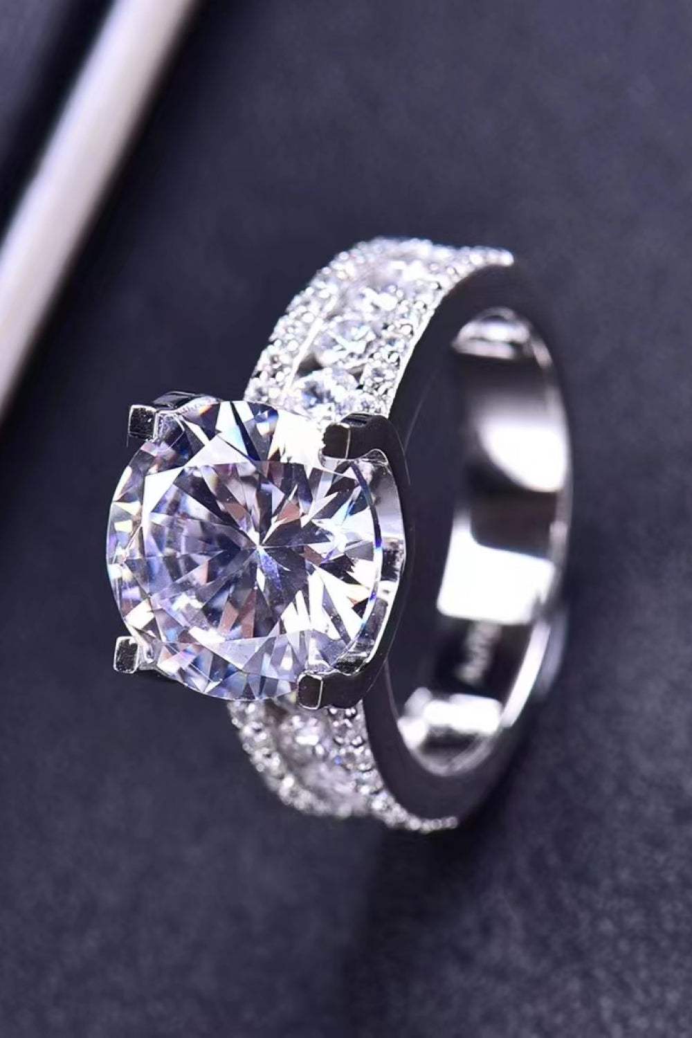 Platinum-Plated 5 Carat Moissanite Side Stone Ring Silver Moissanite - Tophatter Daily Deals