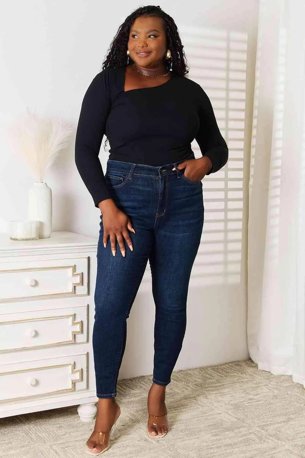 Basic Bae Asymmetrical Neck Long Sleeve Top Blouses - Tophatter Daily Deals