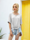 Slit Boat Neck Half Sleeve T-Shirt Light Gray Women's T-Shirts - Tophatter Daily Deals