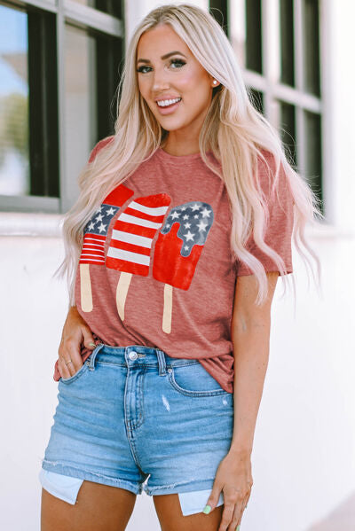 US Flag Round Neck Short Sleeve T-Shirt Women's T-Shirts - Tophatter Daily Deals