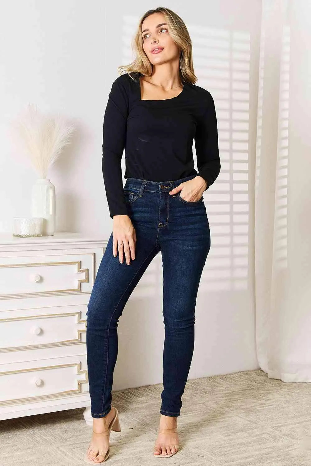 Basic Bae Asymmetrical Neck Long Sleeve Top Blouses - Tophatter Daily Deals