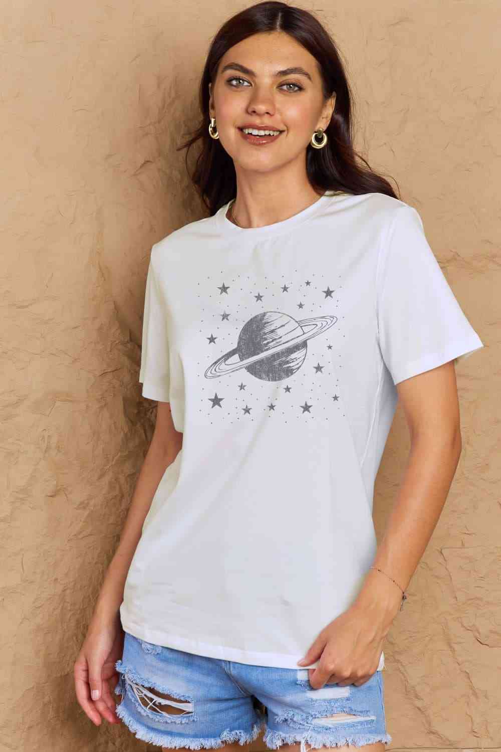 Simply Love Full Size Planet Graphic Cotton T-Shirt Women's T-Shirts - Tophatter Daily Deals