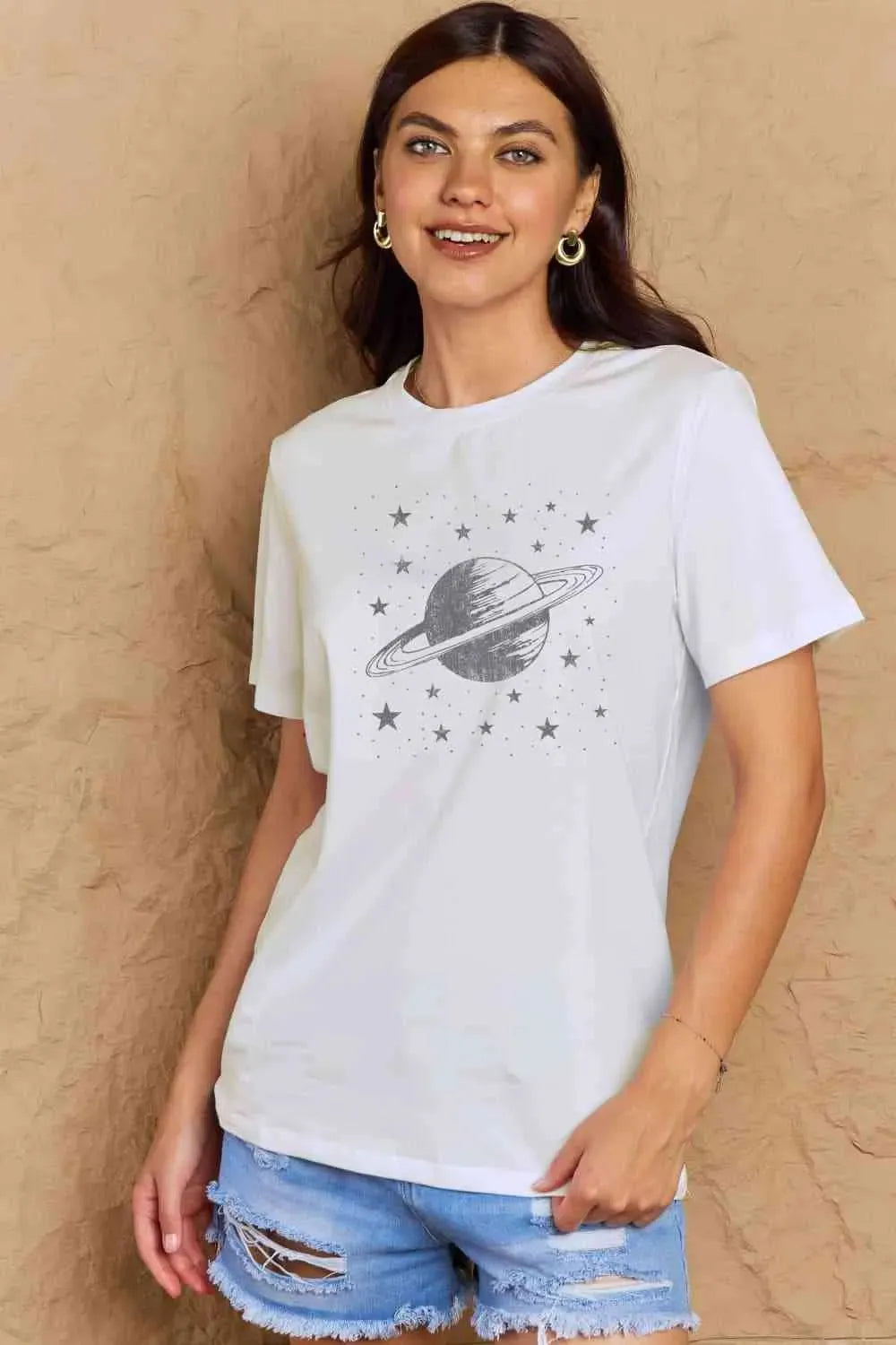 Simply Love Full Size Planet Graphic Cotton T-Shirt Women's T-Shirts - Tophatter Daily Deals