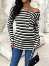 Striped Drop Shoulder Long Sleeve T-Shirt Women's T-Shirts - Tophatter Daily Deals