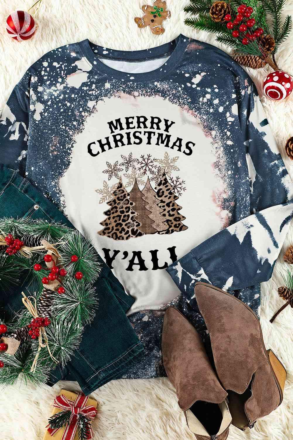 MERRY CHRISTMAS Y'ALL Graphic T-Shirt Women's T-Shirts - Tophatter Daily Deals