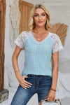 Eyelet V-Neck Lace Short Sleeve T-Shirt Women's T-Shirts - Tophatter Daily Deals