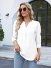 Notched Puff Sleeve Blouse White Blouses - Tophatter Daily Deals