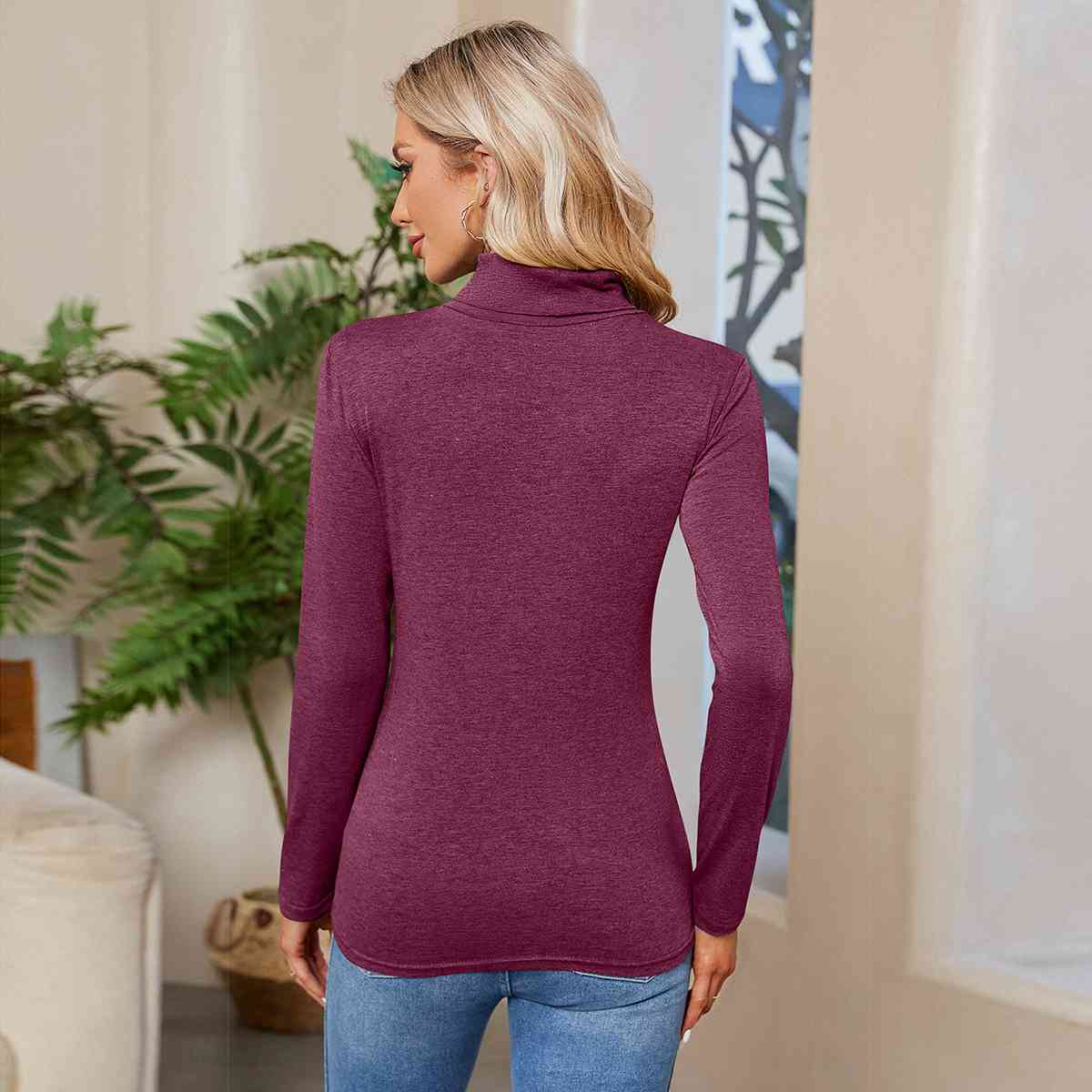 Turtleneck Long Sleeve T-Shirt Women's T-Shirts - Tophatter Daily Deals