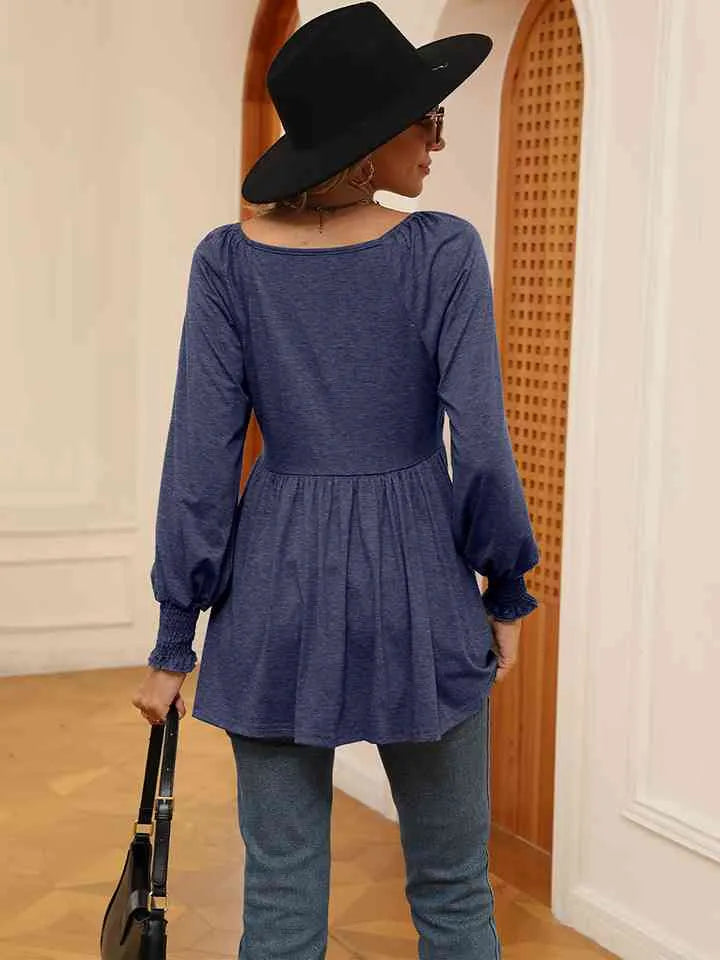 V-Neck Lantern Sleeve Blouse Blouses - Tophatter Daily Deals