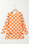 Checkered Round Neck Long Sleeve T-Shirt with Pockets Women's T-Shirts - Tophatter Daily Deals