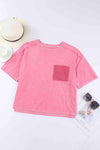 Round Neck Dropped Shoulder Top with Pocket Women's T-Shirts - Tophatter Daily Deals