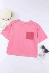 Round Neck Dropped Shoulder Top with Pocket Women's T-Shirts - Tophatter Daily Deals