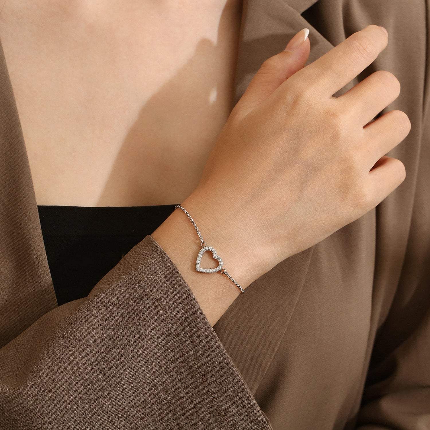 Inlaid Zircon Stainless Steel Heart Bracelet Bracelets - Tophatter Daily Deals