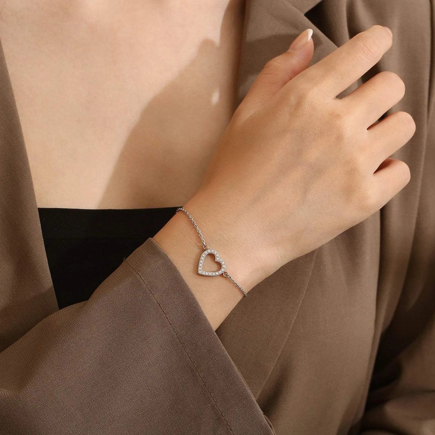 Inlaid Zircon Stainless Steel Heart Bracelet Bracelets - Tophatter Daily Deals