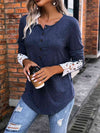 Half Button Lace Detail T-Shirt Navy Women's T-Shirts - Tophatter Daily Deals