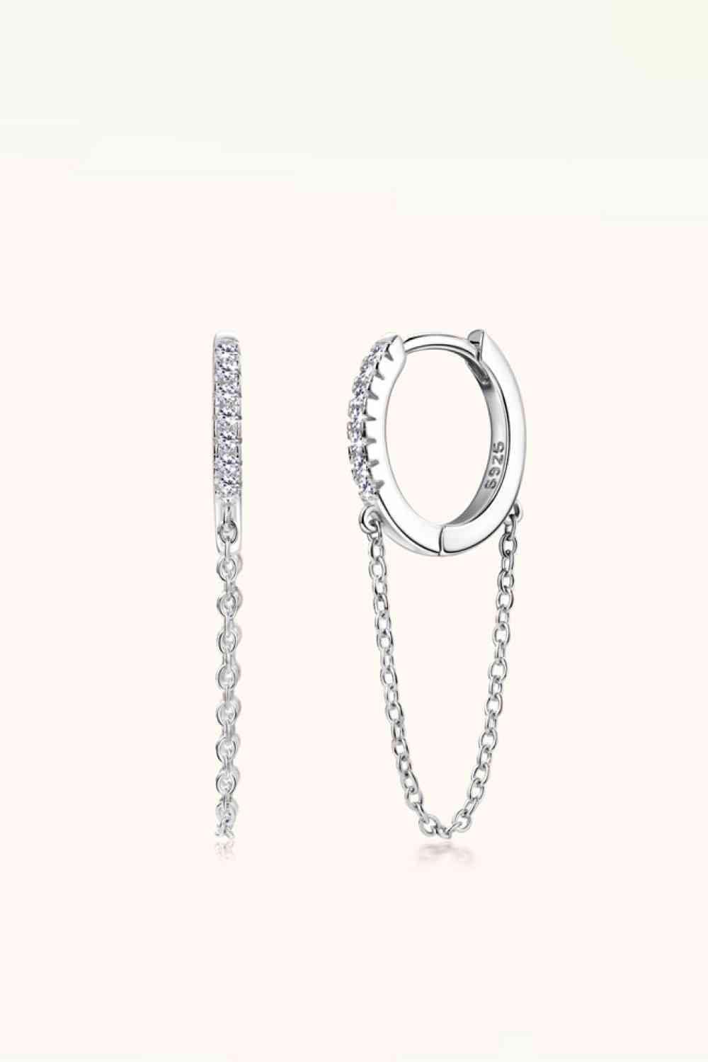 Moissanite 925 Sterling Silver Huggie Earrings with Chain Silver One Size Moissanite - Tophatter Daily Deals